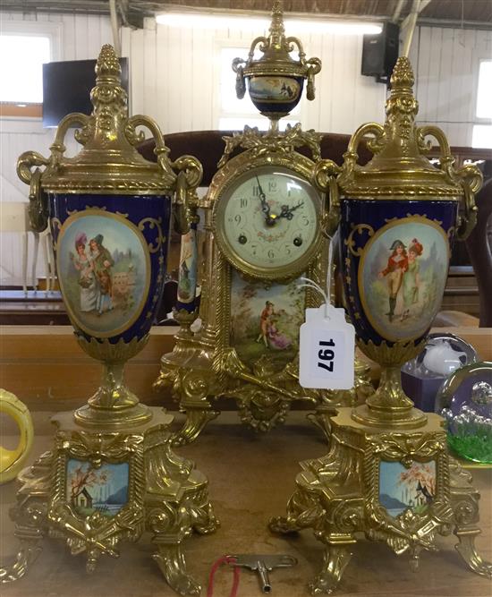 Gilt clock garniture